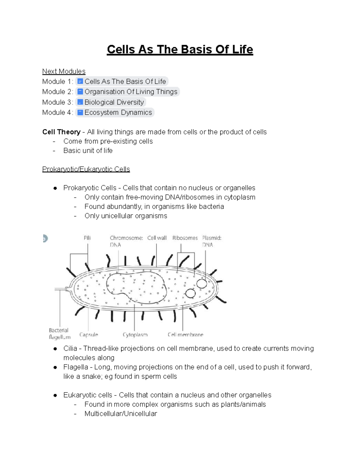 Cells As The Basis Of Life: Module Overview and Key Concepts - Studocu