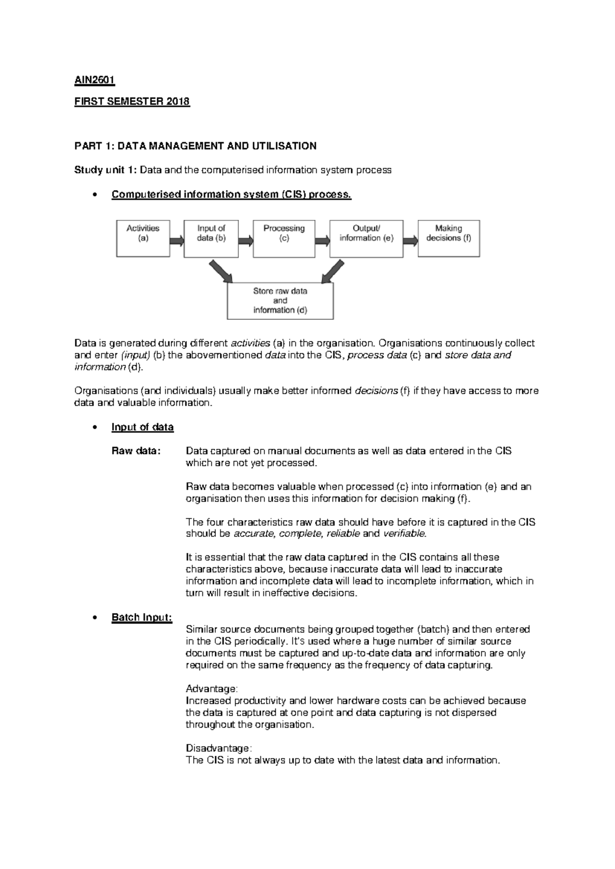 AIN2601-Exam-Prep - Comprehensive Study Guide for Data Management - Studocu