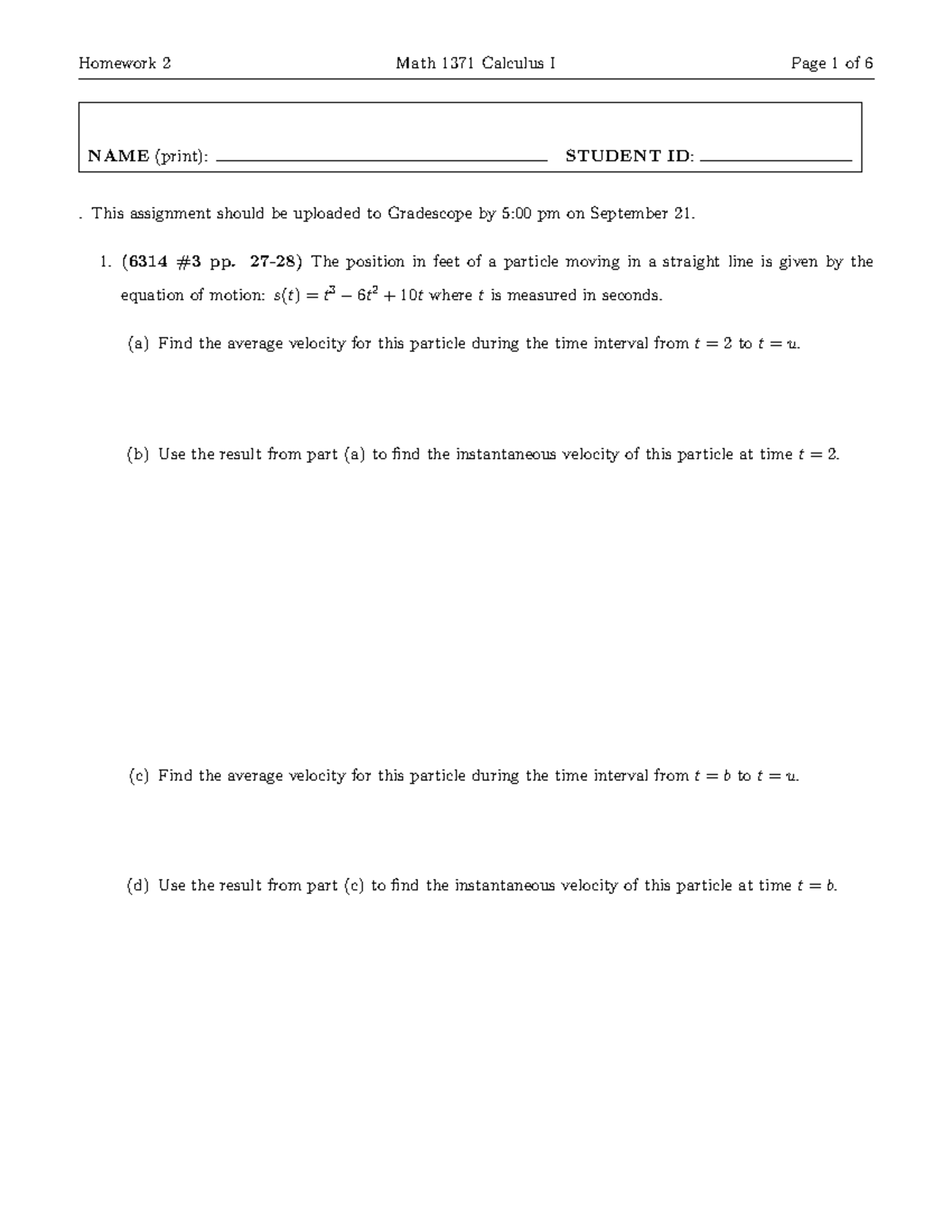 1371 HW2 - Motion and Derivatives - Fall Semester 2021 - Studocu