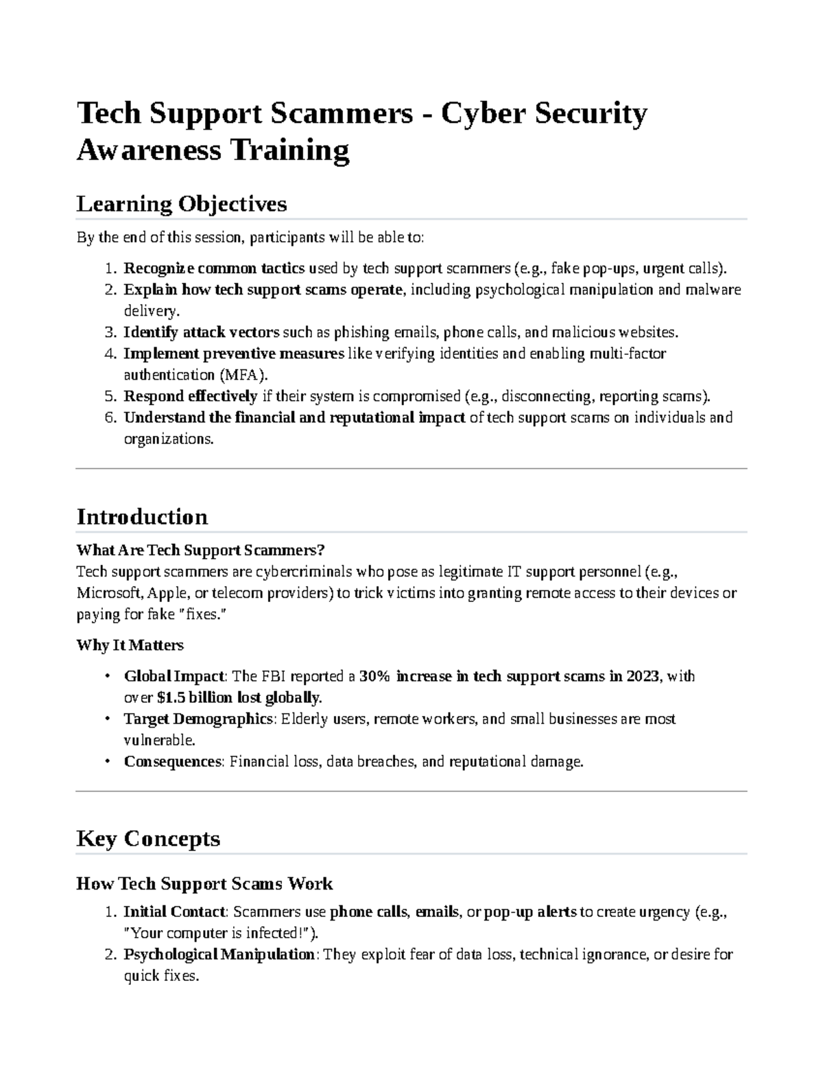 Tech Support Scammers: Cyber Security Awareness Training Objectives ...