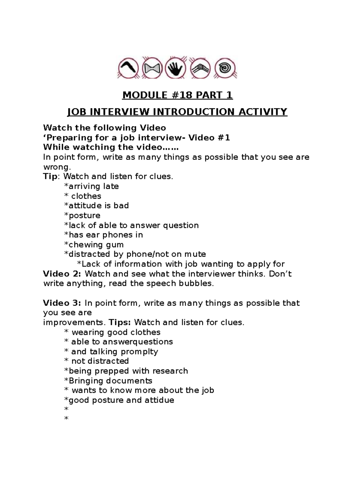Activity #18: Job Interview Intro - Video Analysis & Tips - Studocu