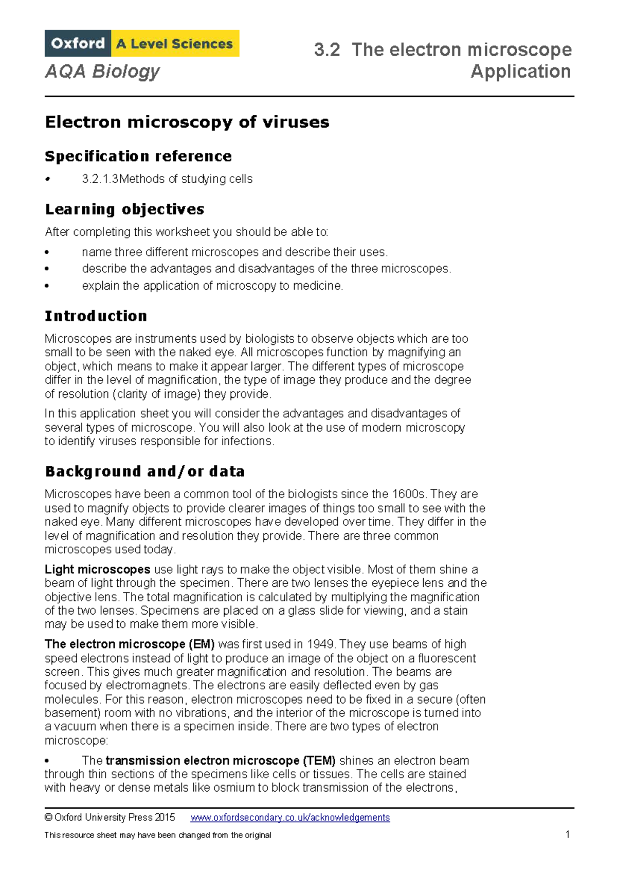 3.2 Types of Microscopes: AQA Biology Application on Electron ...