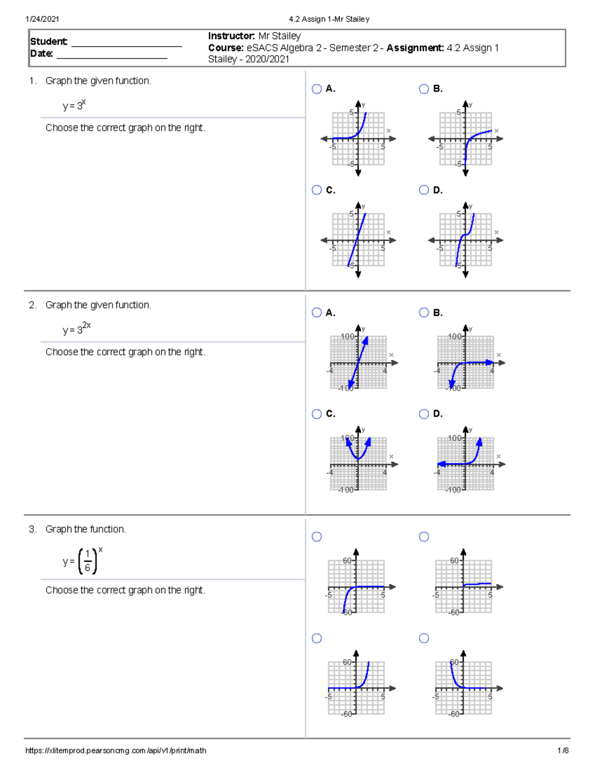 4.2 assign algebra 2 - 1. 2. 3. Student: _____________________ Date