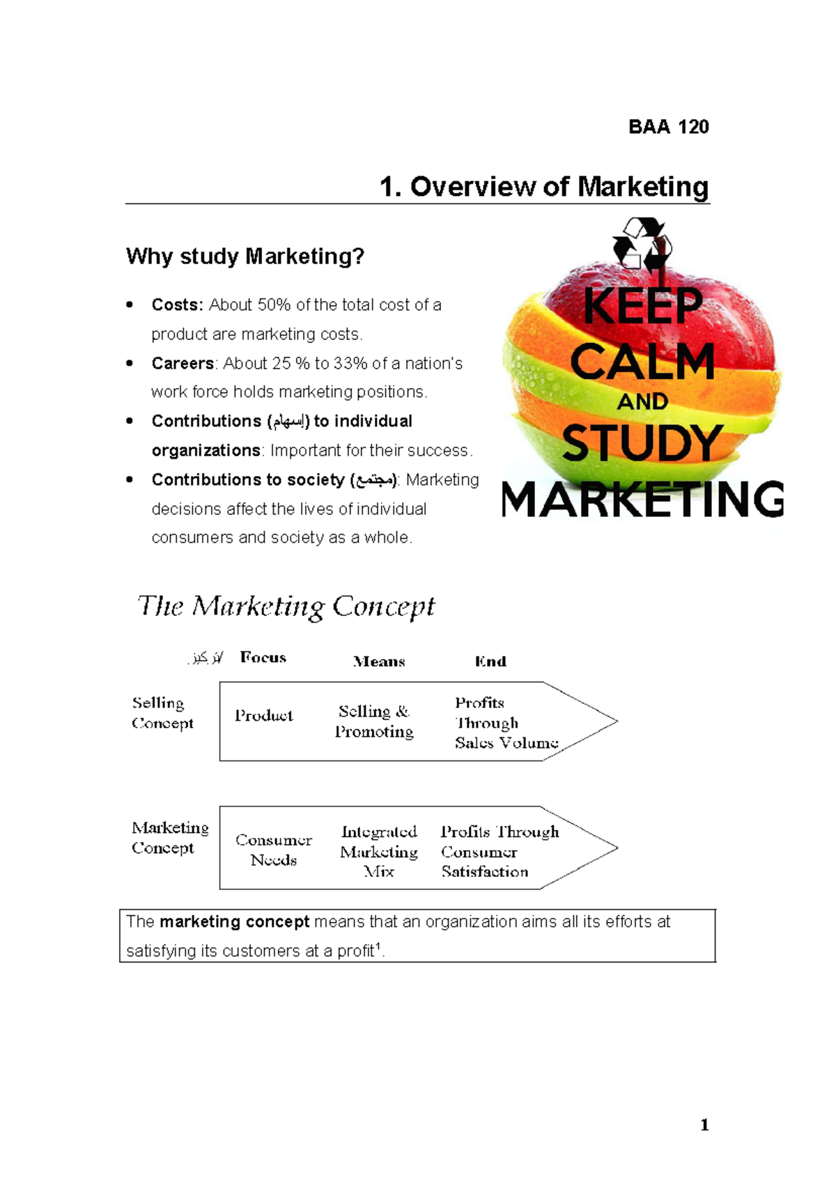 BAA 120 - Chapter 1 Marketing Overview & Key Quiz Concepts - Studocu