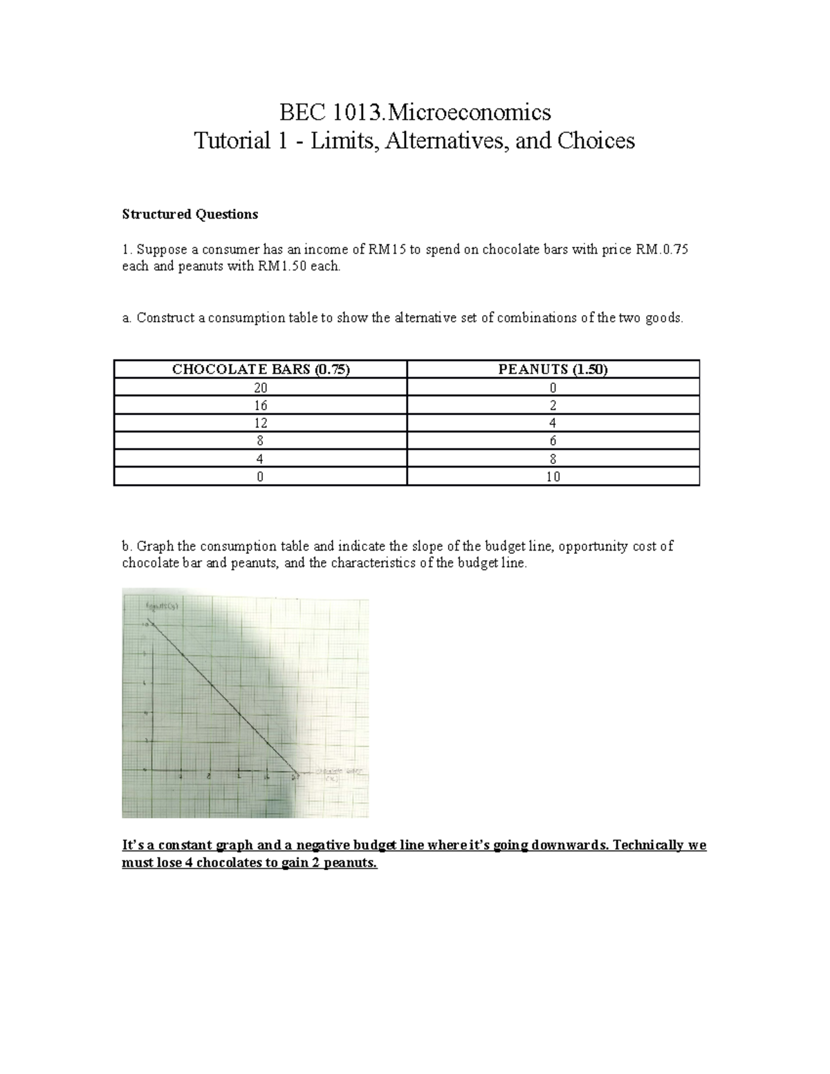 BBE - Microeconomics Tutorial 1: Limits, Choices, and Budget Lines ...