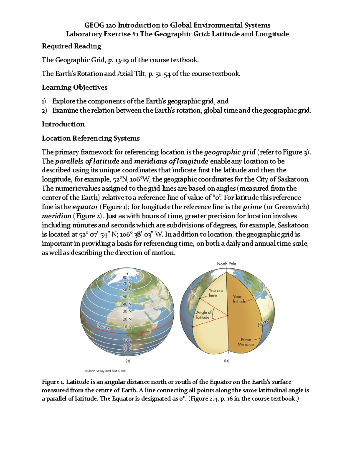 Lab Exercise #1: Latitude and Longitude in The Geographic Grid (Fall ...