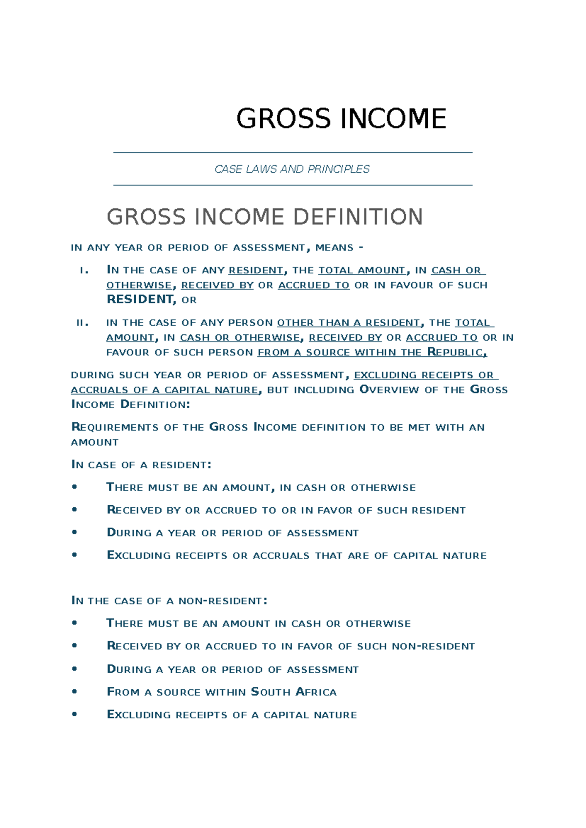 GROSS INCOME CASE LAWS & PRINCIPLES: A Comprehensive Summary - Studocu