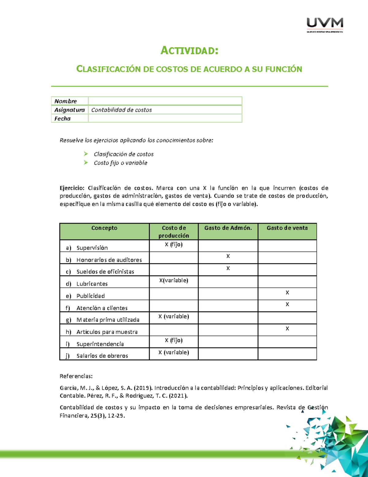 ACTIVIDAD 2: CLASIFICACIÓN DE COSTOS EN CONTABILIDAD DE COSTOS - Studocu