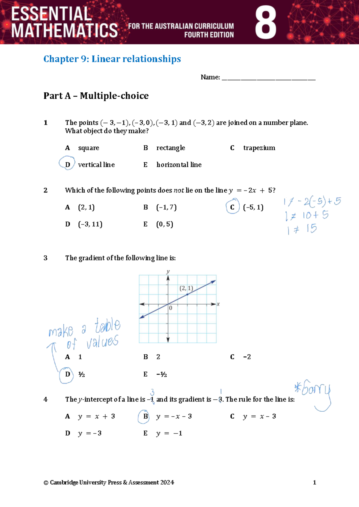 Chapter 9: Linear Relationships Practice Test Solutions - Studocu