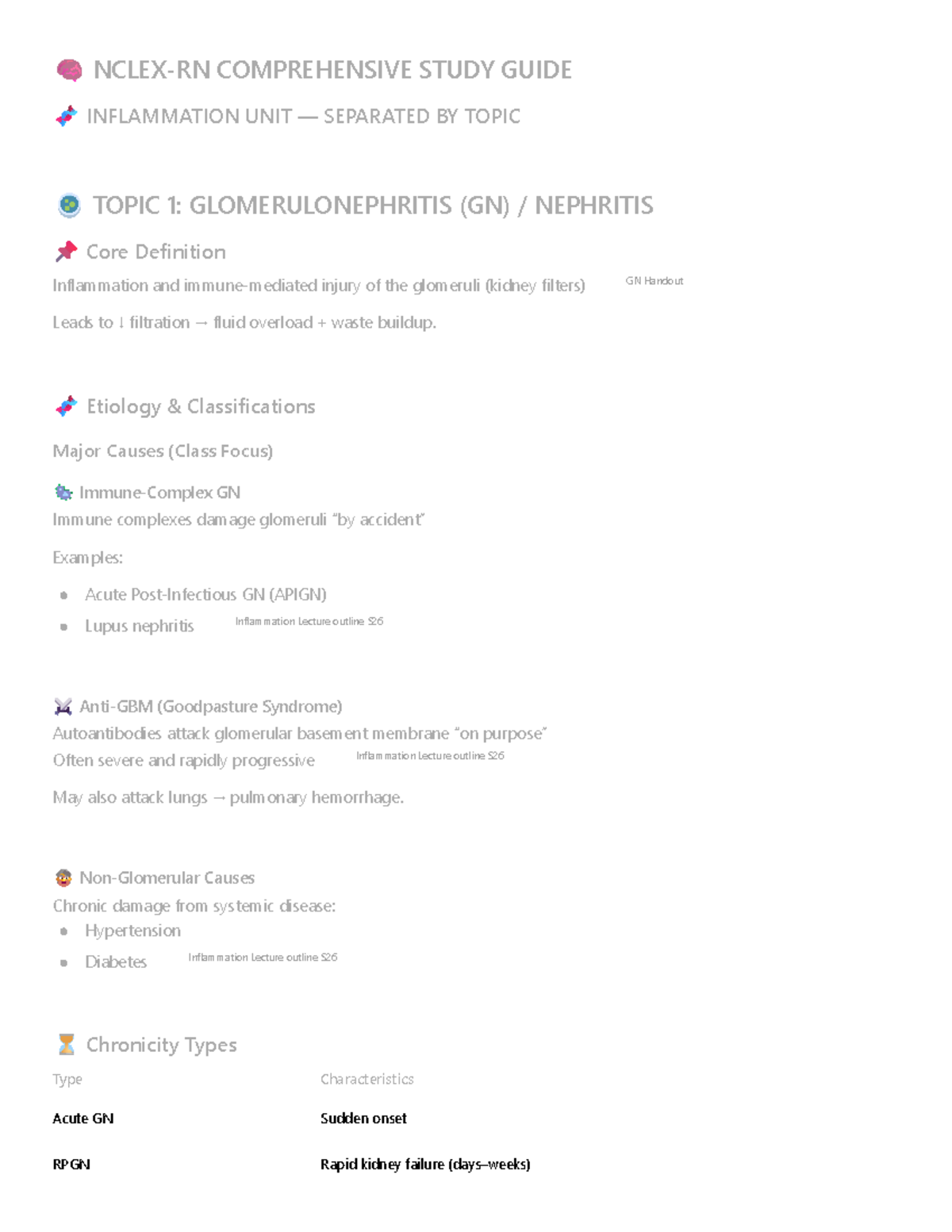 Inflammation Unit Study Guide: Glomerulonephritis & IBD Topics - Studocu