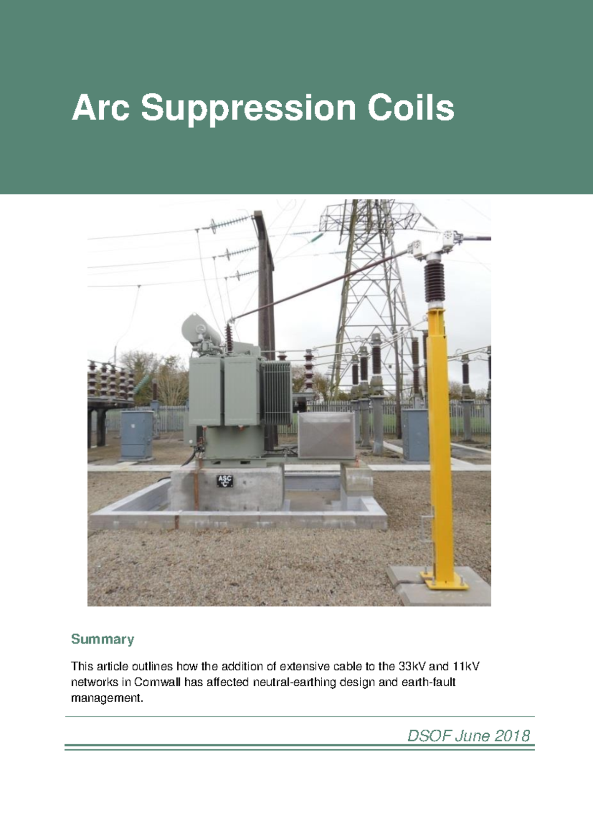 Arc Suppression Coils in Cornwall's 33kV and 11kV Networks - DSOF 2018 ...