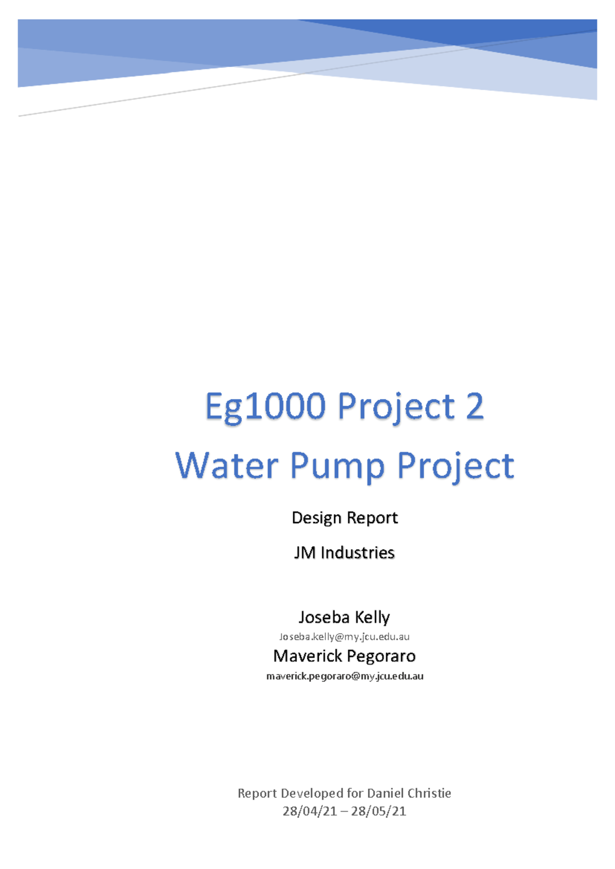 EG1000 Water Pump Design Report: Prototype Development and Testing ...