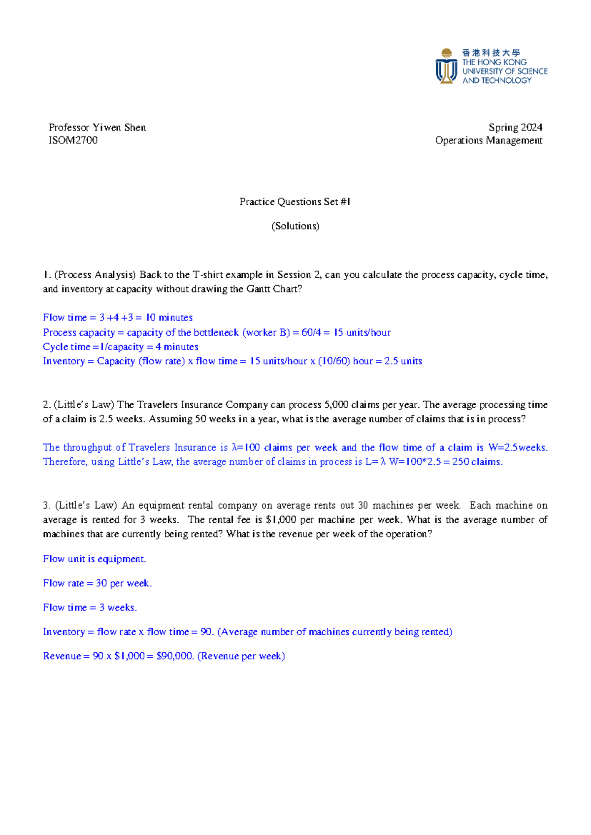 ISOM2700 Final Exam Practice Set 1 Solutions - Spring 2024 - Studocu