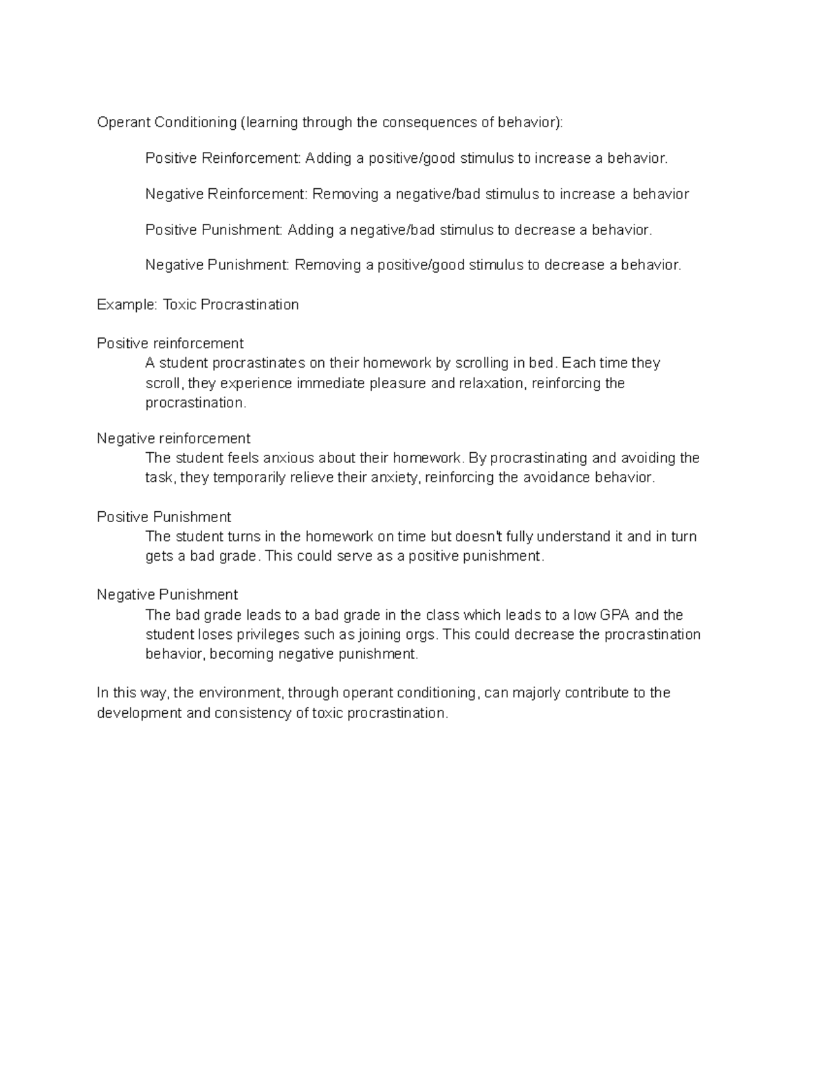 PSY 101: Operant Conditioning and Its Impact on Procrastination - Studocu