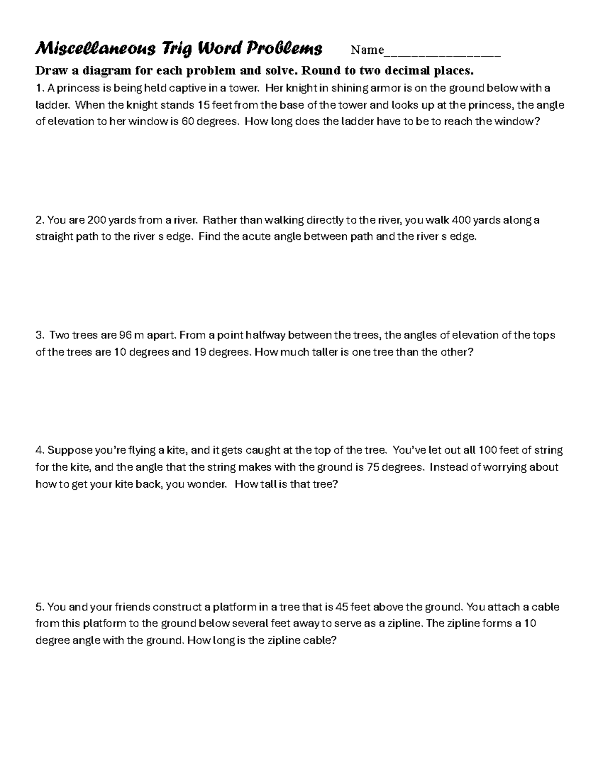 Miscellaneous Trig Word Problems - MATH 2 Solutions & Diagrams - Studocu