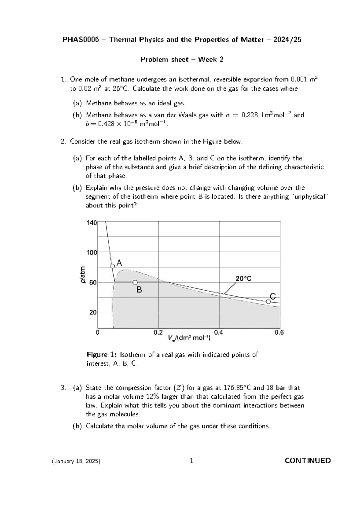 PHAS0006 2025 Problem Sheet Week 1: Thermal Physics & Matter - Studocu