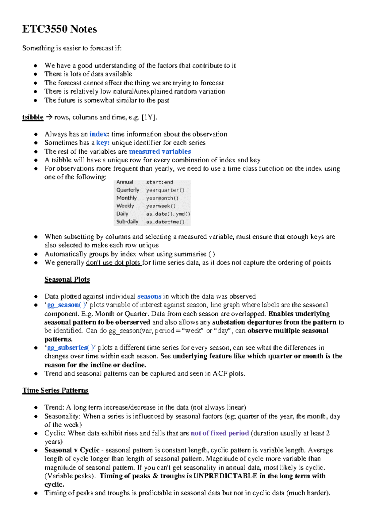 ETC3550 Final Exam Notes on Time Series Analysis and Forecasting - Studocu