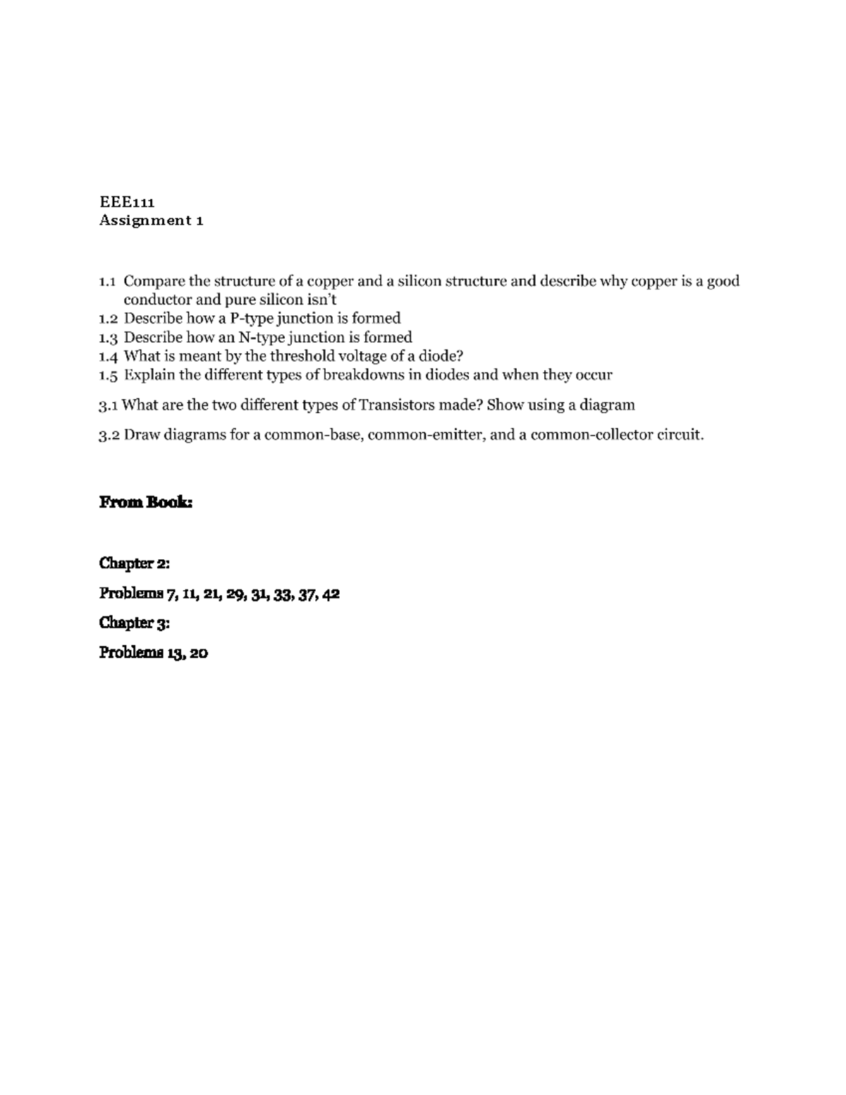 EEE111 Assignment on Electronic Devices & Circuit Theory - Studocu
