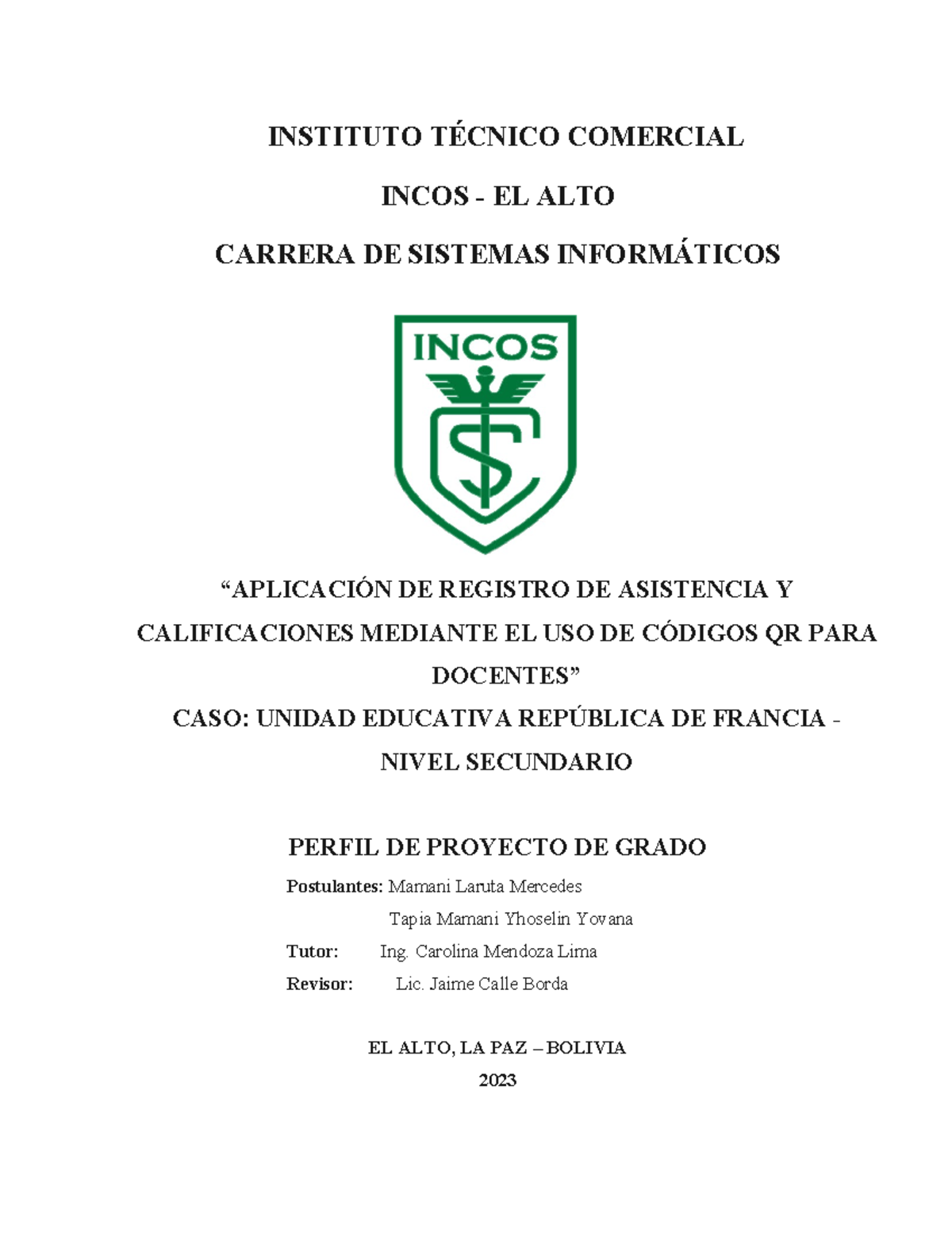 Proyecto de Grado: Registro de Asistencia y Calificaciones con QR - Document Preview
