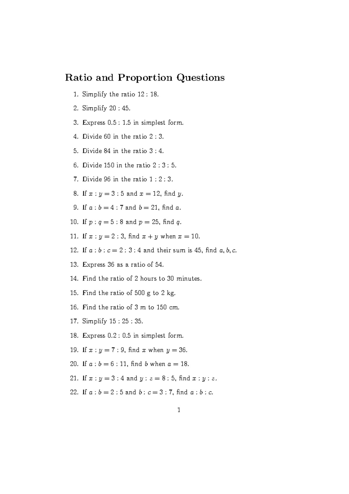 Ratio and Proportion Practice Questions for Math 101 - Studocu
