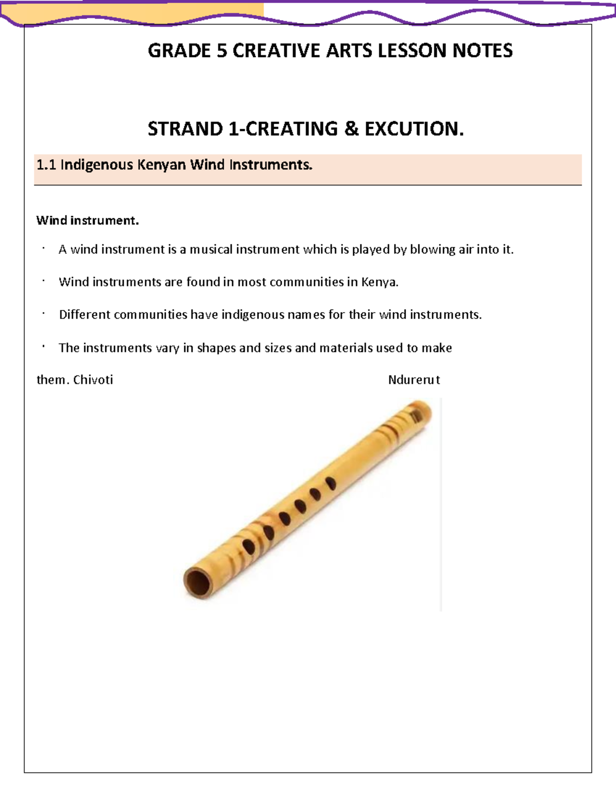 Grade 5 Creative Arts Lesson Notes - Wind Instruments & Football Skills ...