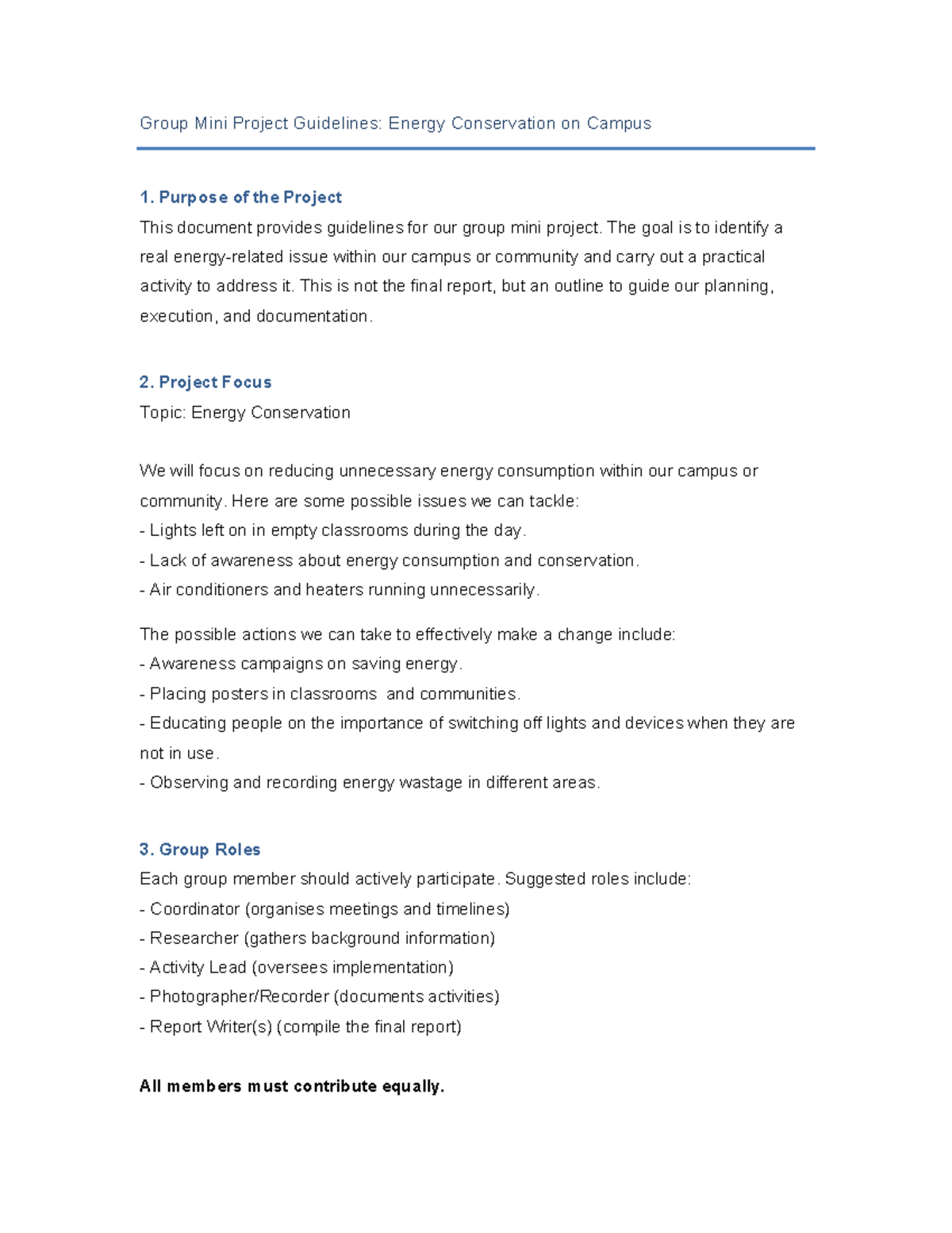 Group Mini Project Guidelines: Energy Conservation on Campus - Studocu