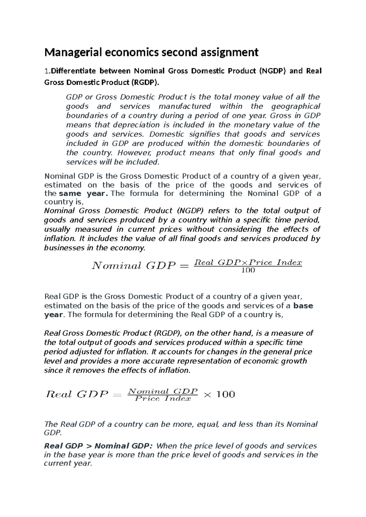 Managerial Economics II: Assignment on NGDP vs RGDP Analysis - Studocu
