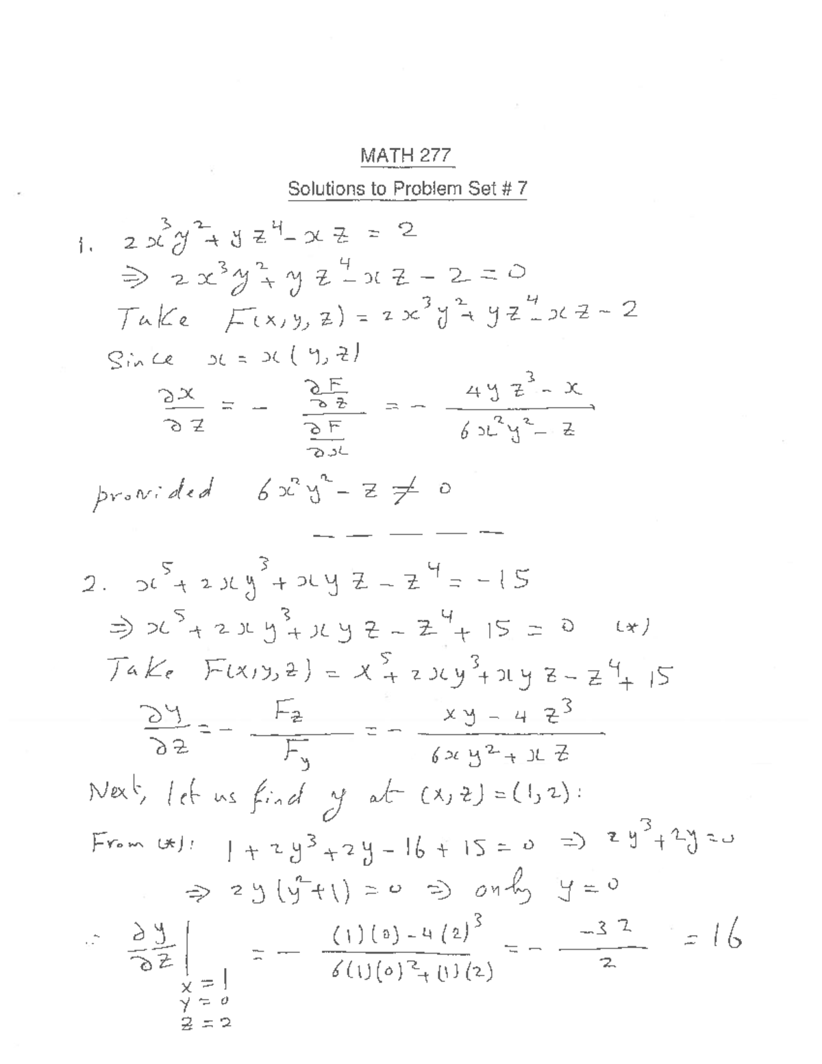 MATH 277 Problem Set #7 Solutions and Explanations - Studocu