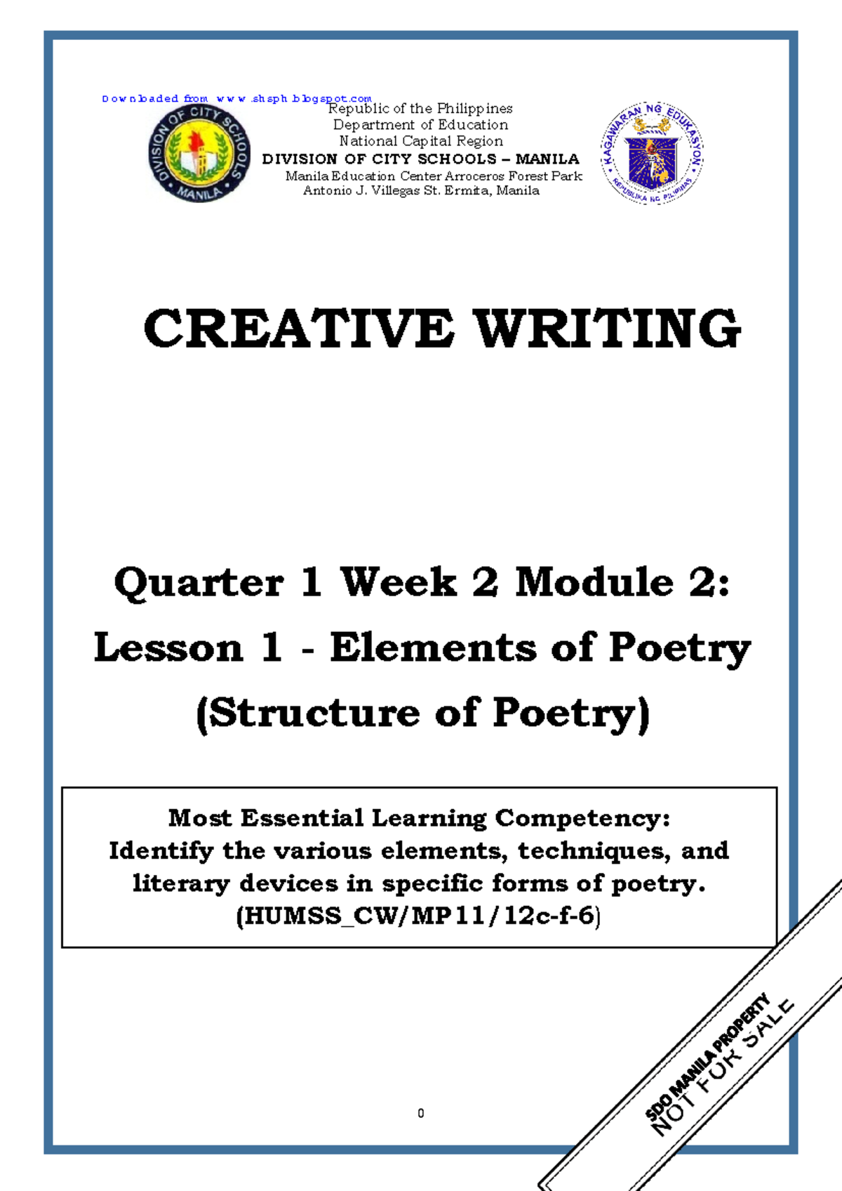 Creative Writing HUMSS_CW Module 2: Exploring Elements of Poetry - Studocu