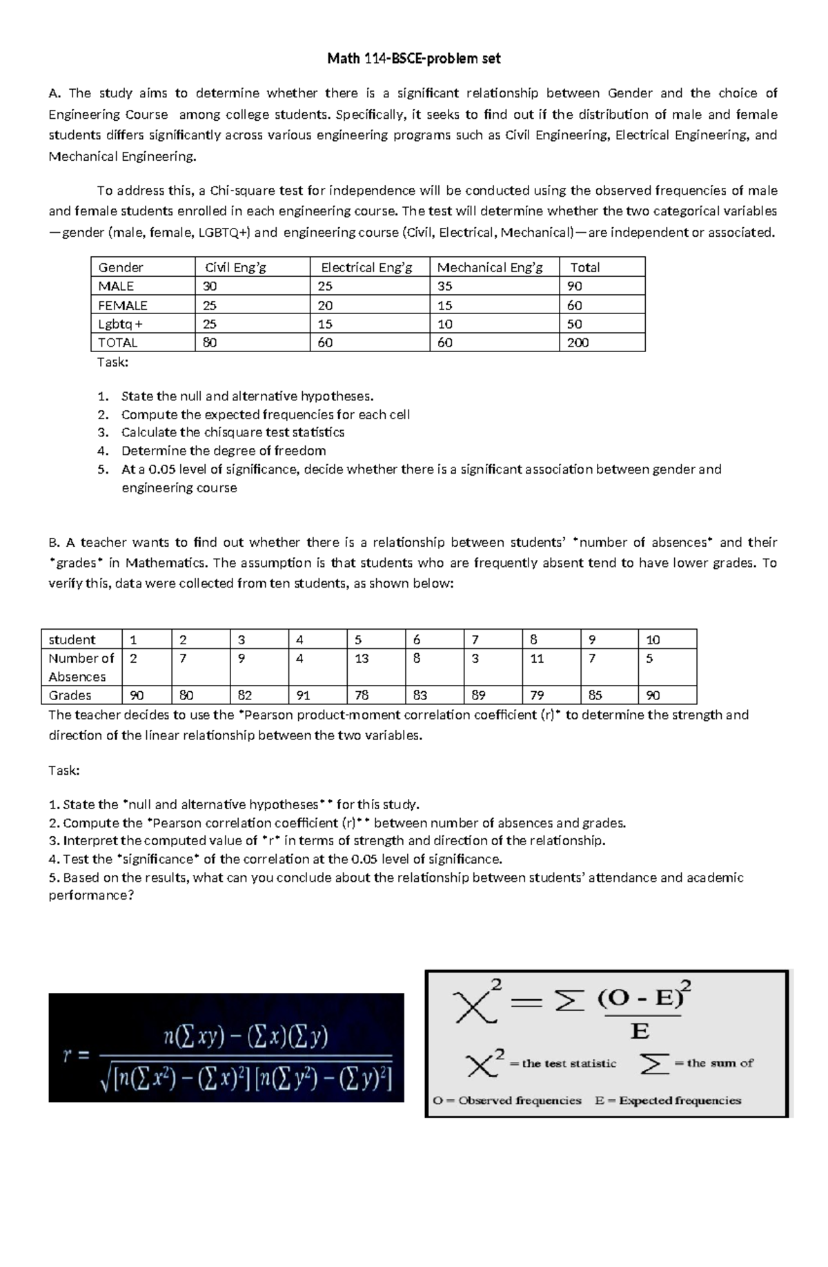 Math-114: Gender & Engineering Course Relationship Study - Studocu
