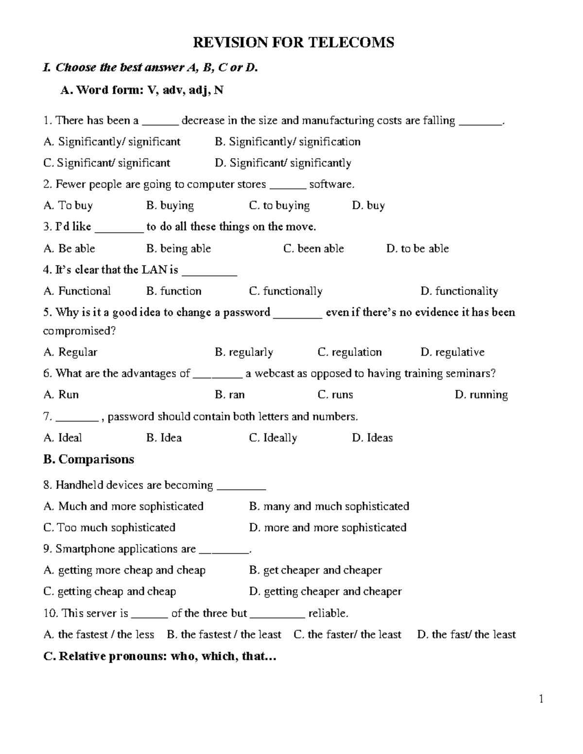Telecoms I Revision: Multiple Choice Questions & Answers Guide - Studocu