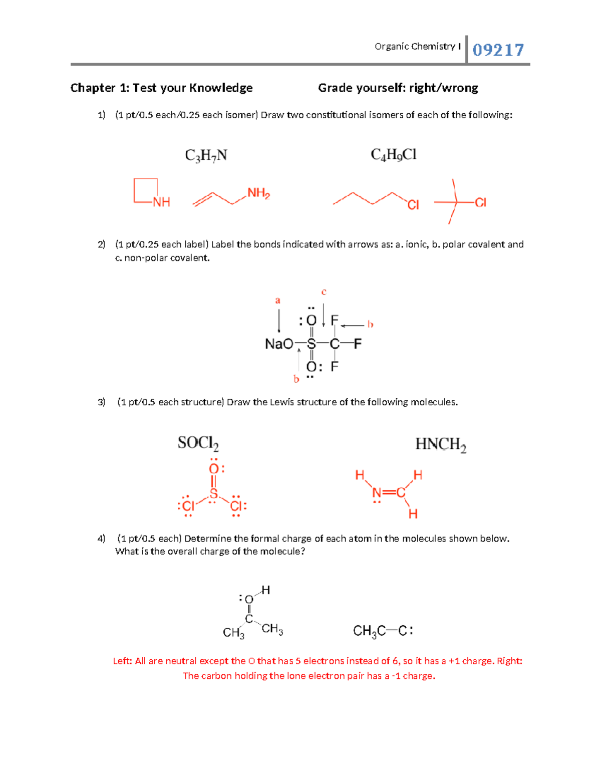 Ch. 1 Test Your Knowledge AK - Organic Chemistry I 09217 Chapter 1 ...