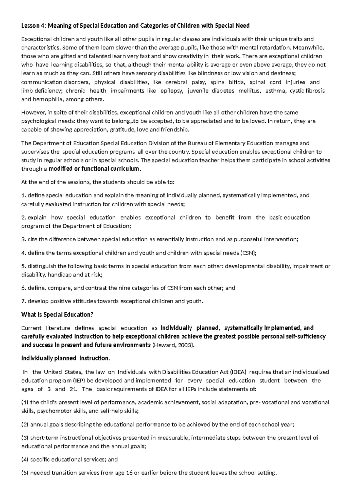 Lesson 4: Understanding Special Education & Categories of Exceptional ...