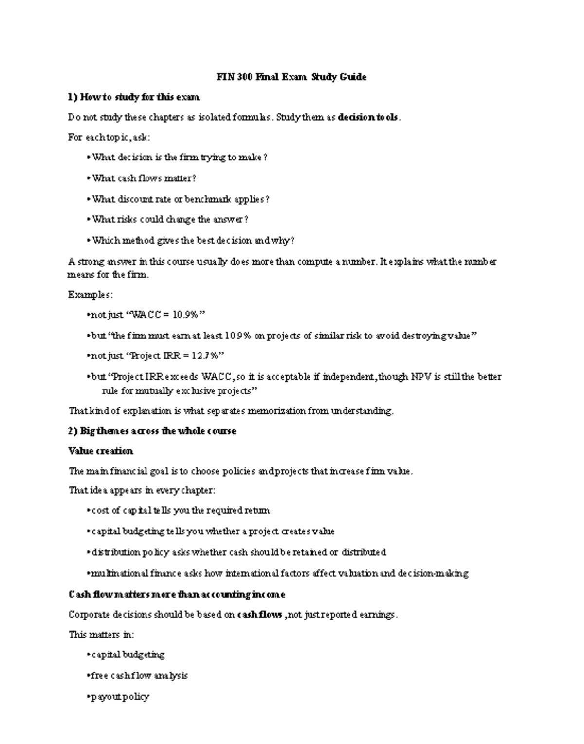 FIN 300 Final Exam Study Guide: Key Concepts and Strategies - Studocu