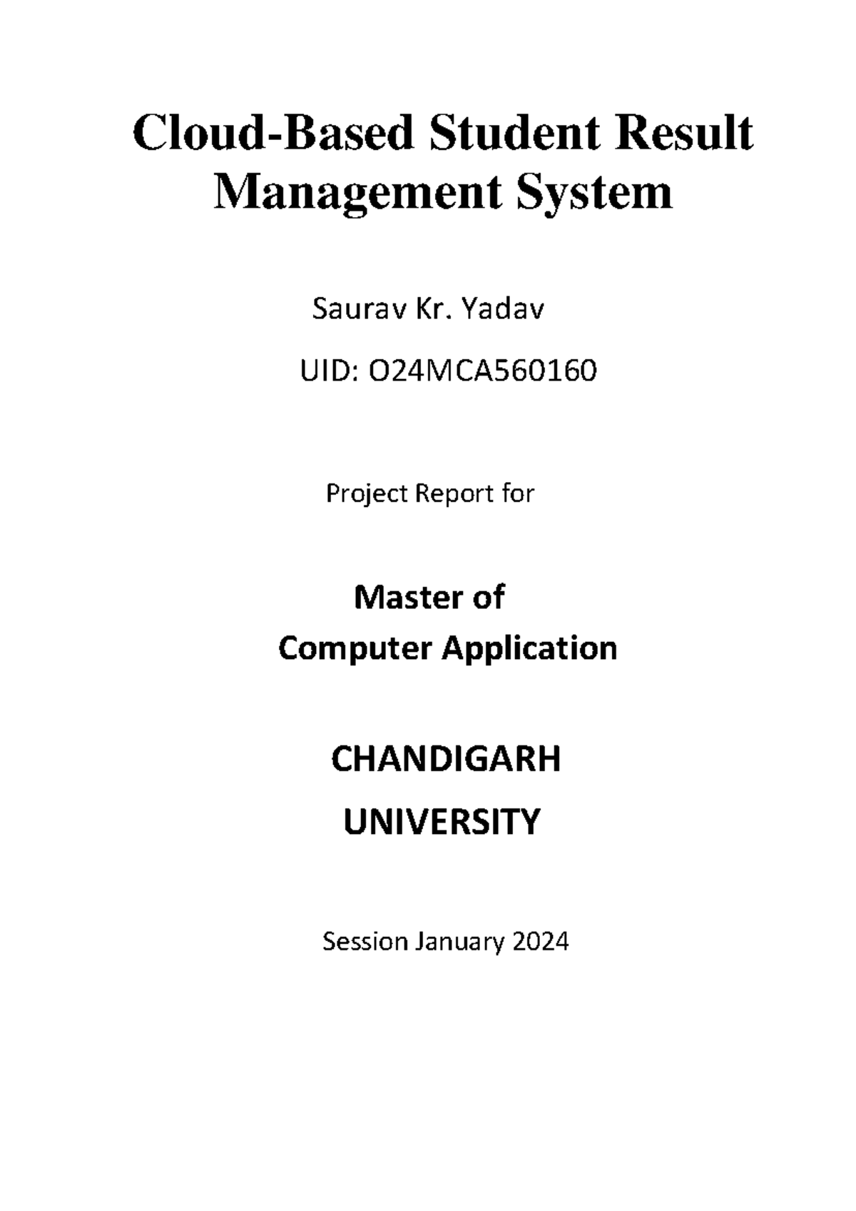 Student Result Management System: Project Report for MCA 2024 - Studocu