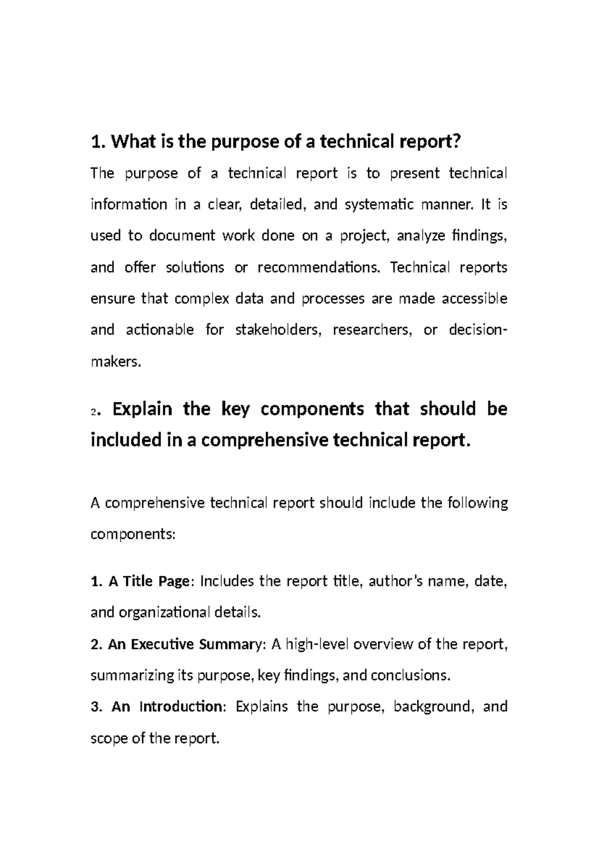 Technical Report Assignment: Key Components & Writing Tools - Studocu