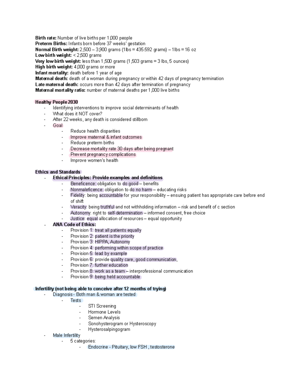 Maternal & Infant Health Overview: Key Concepts & Interventions - Studocu