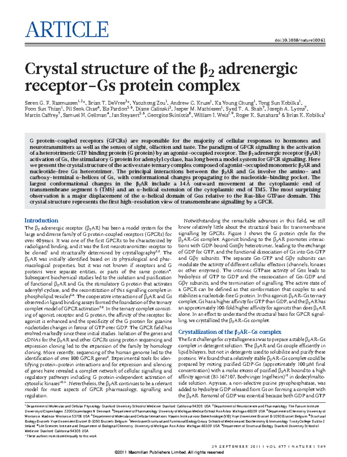 Crystal Structure Analysis of the β2 Adrenergic Receptor-Gs Protein ...