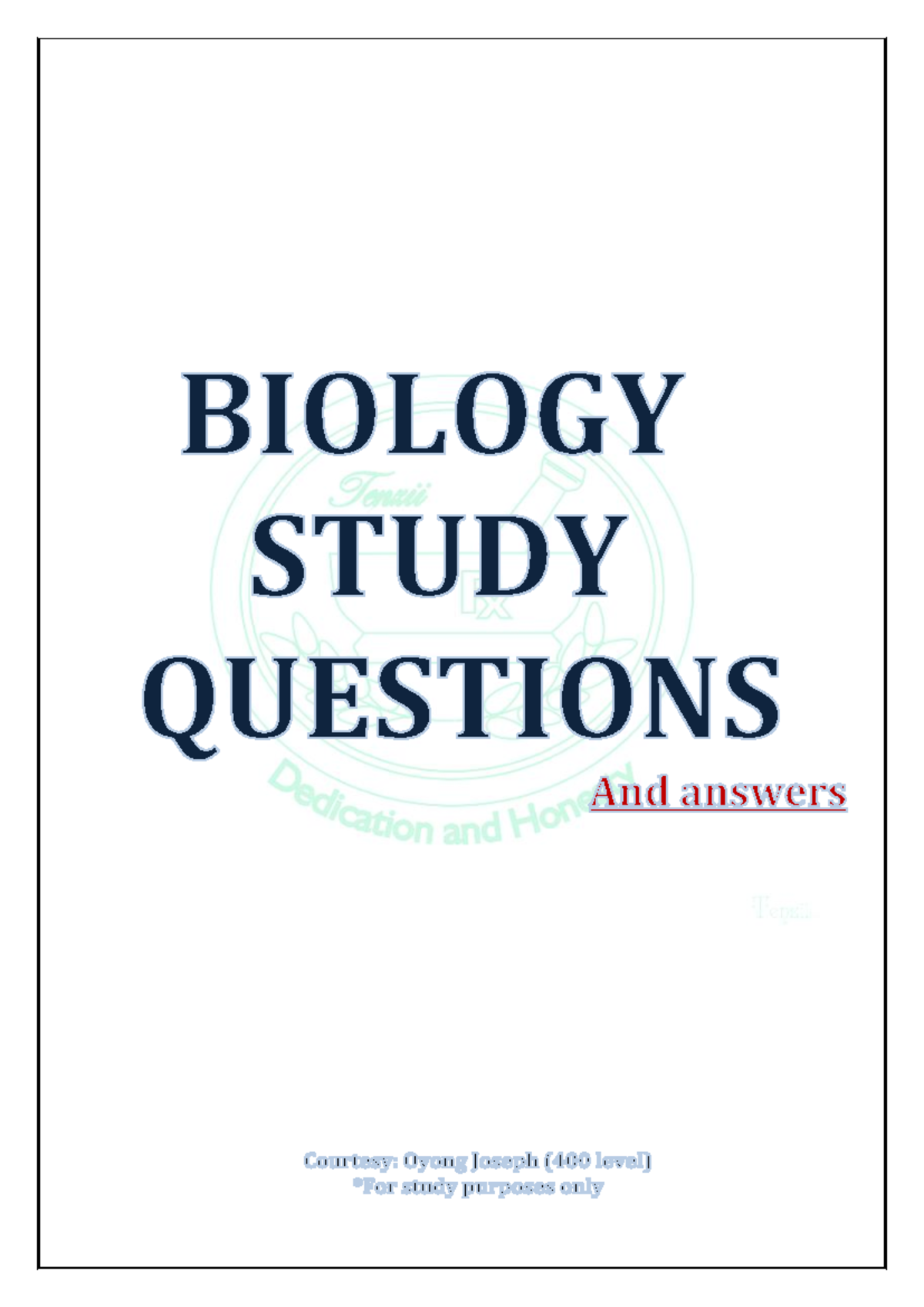 BIO 101 TUTORIAL QUESTIONS (PART 1) - STUDY GUIDE - Studocu