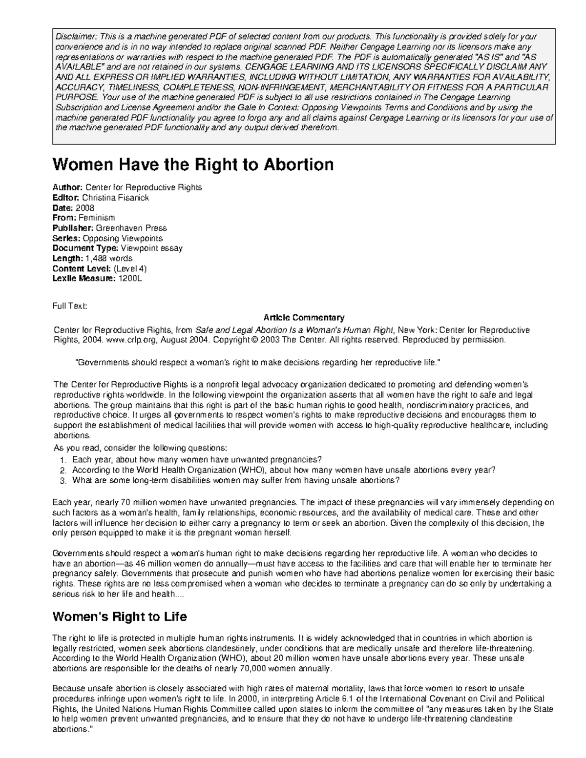 CENG 2008: Women Have the Right to Safe and Legal Abortion - Viewpoint ...