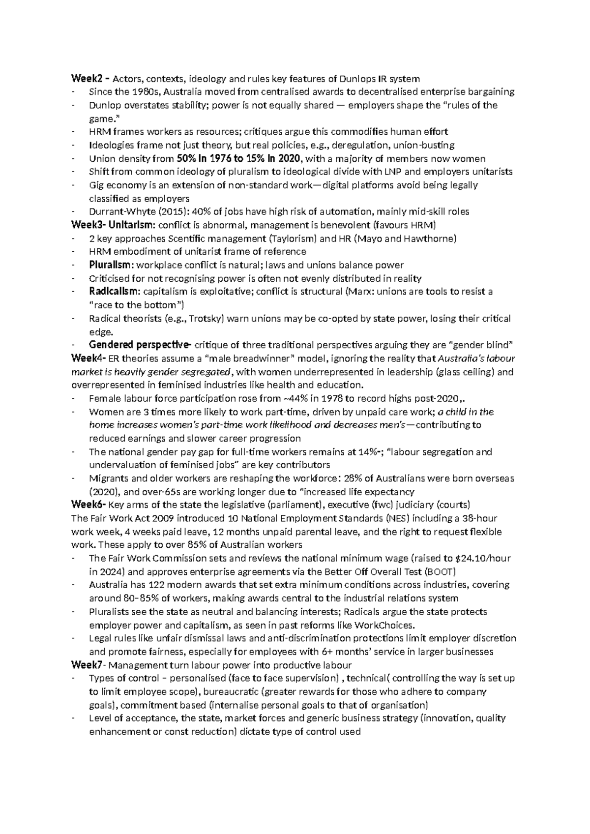 Work1003 Final Exam Notes: Actors, Ideologies, and HRM Dynamics in ...