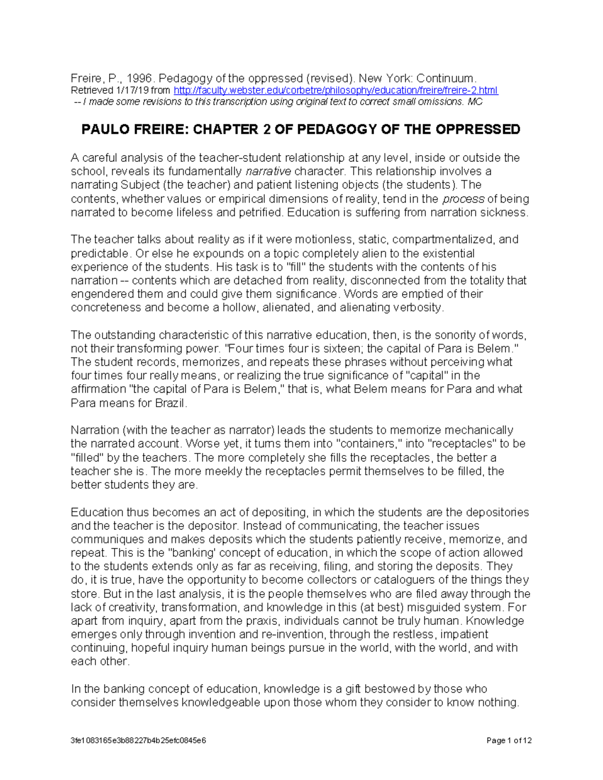 Problem-Posing Education: A Critical Analysis of Freire's Concepts ...