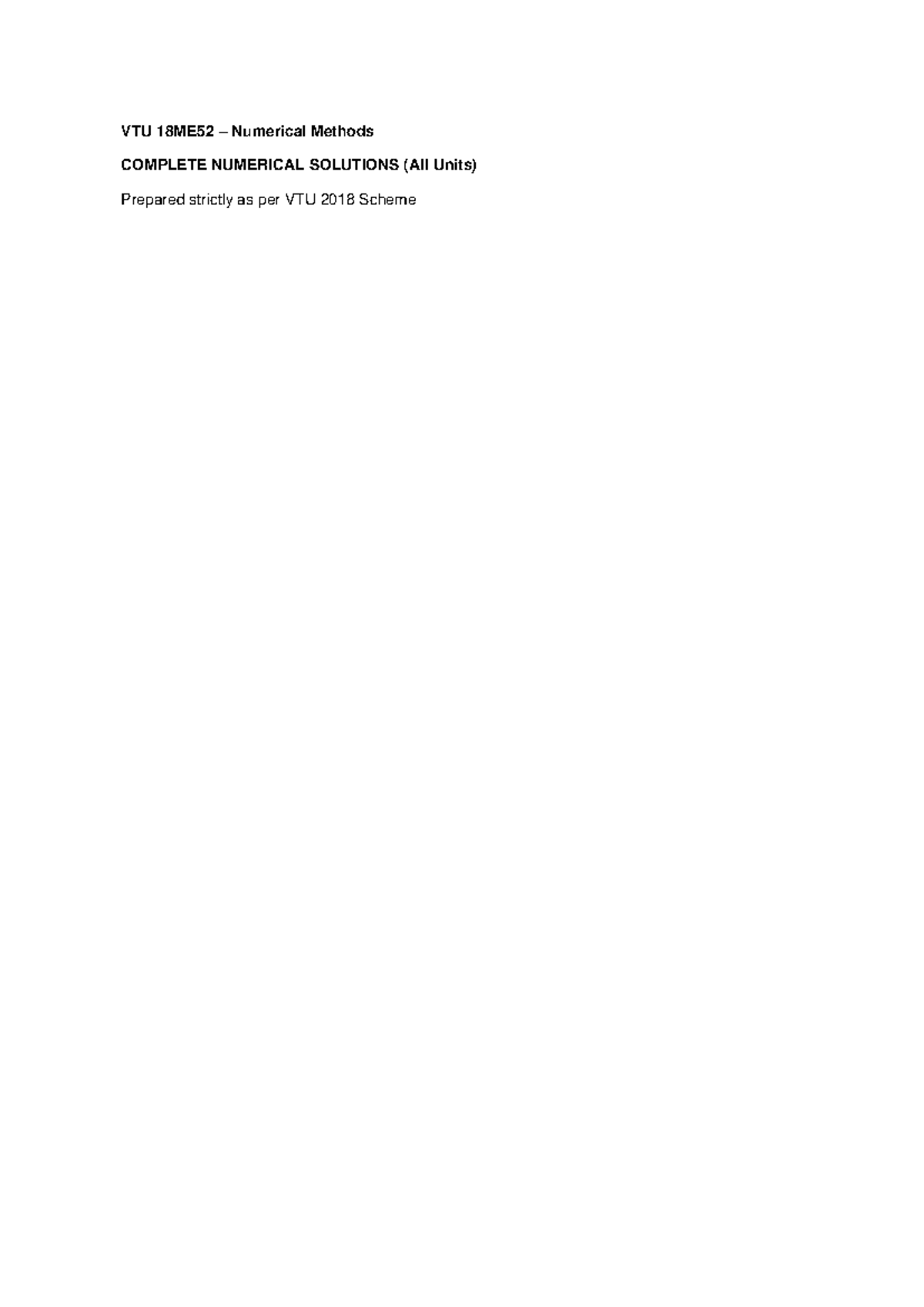 VTU 18ME52 Numerical Methods: Comprehensive Solutions Guide - Studocu