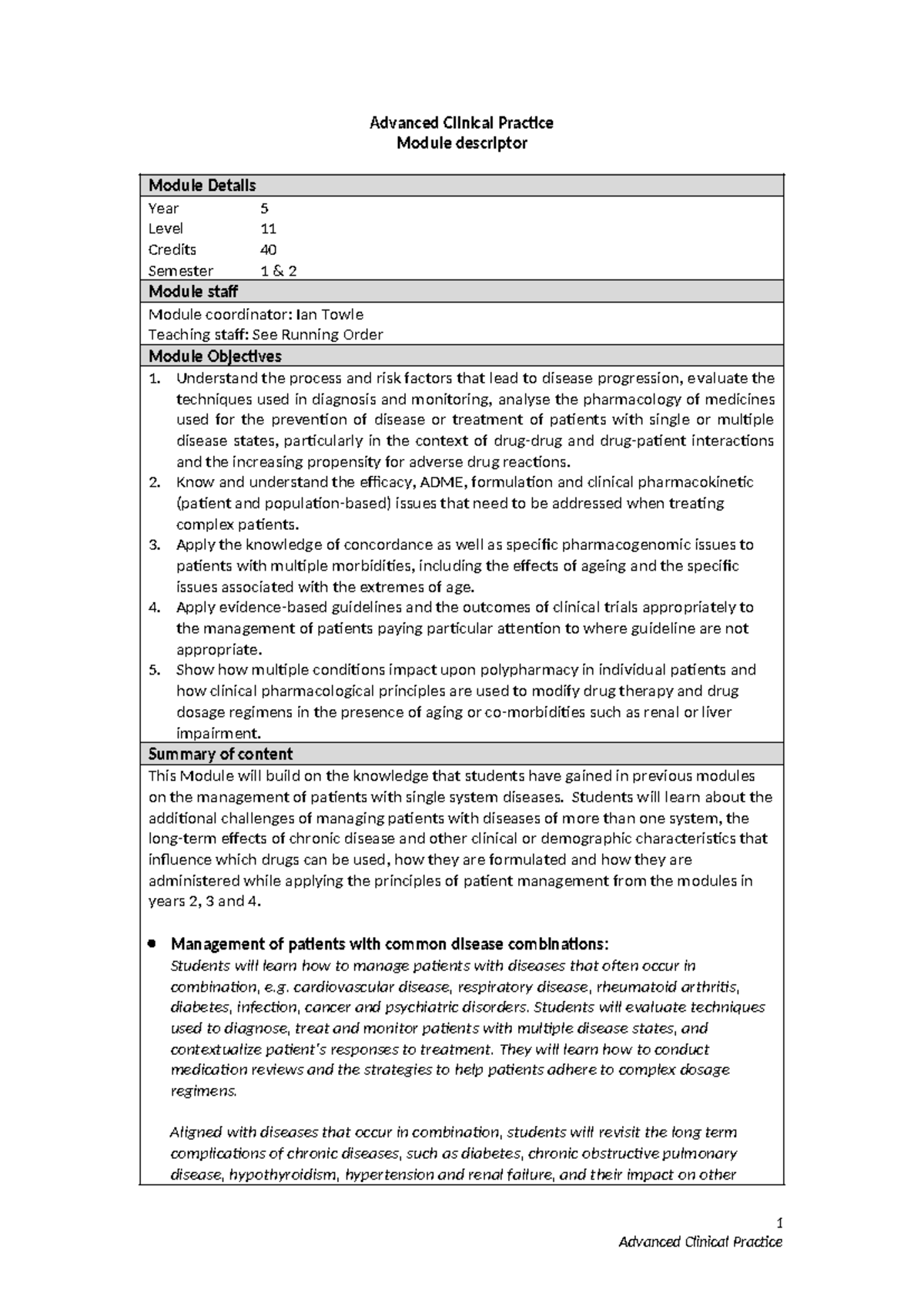 Advanced Clinical Practice Module Descriptor 24-25 - Advanced Clinical ...