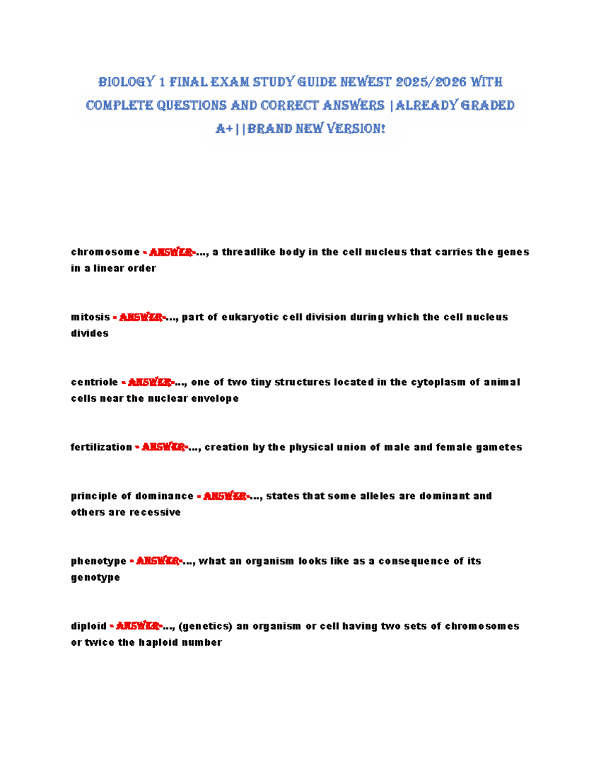 Biology 1 Final Exam Study Guide 2025: Key Concepts & Terms - Studocu