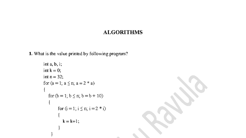 Algorithms Practice Questions Set 14 - Studocu