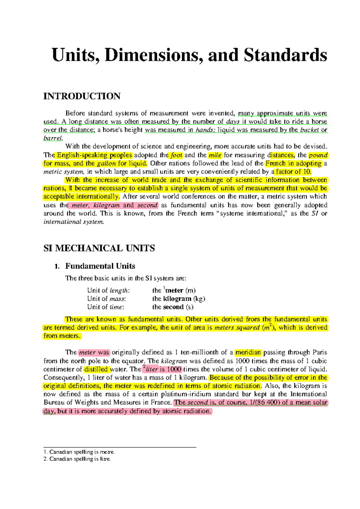 Lec 1 - Units, Dimensions, and Standards in Measurement Systems - Studocu