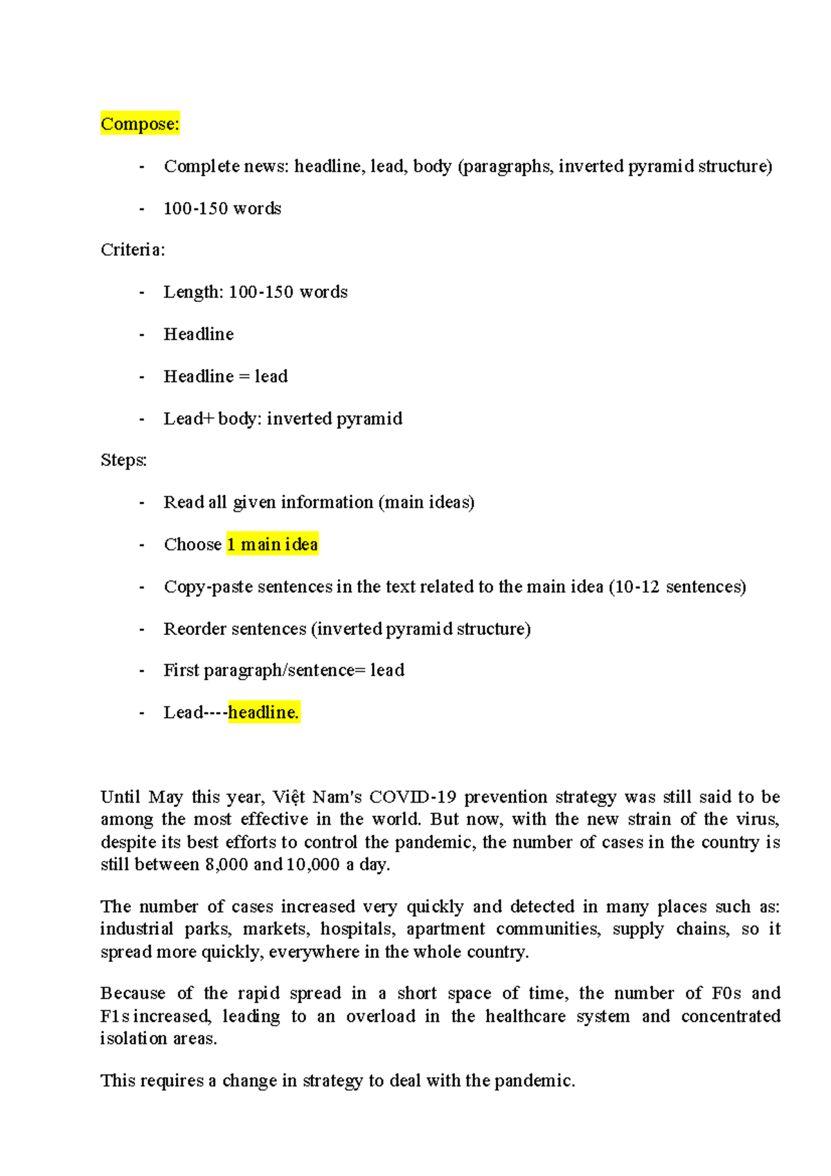 Write complete news 1 - Rất tốt - Compose: - Complete news: headline ...