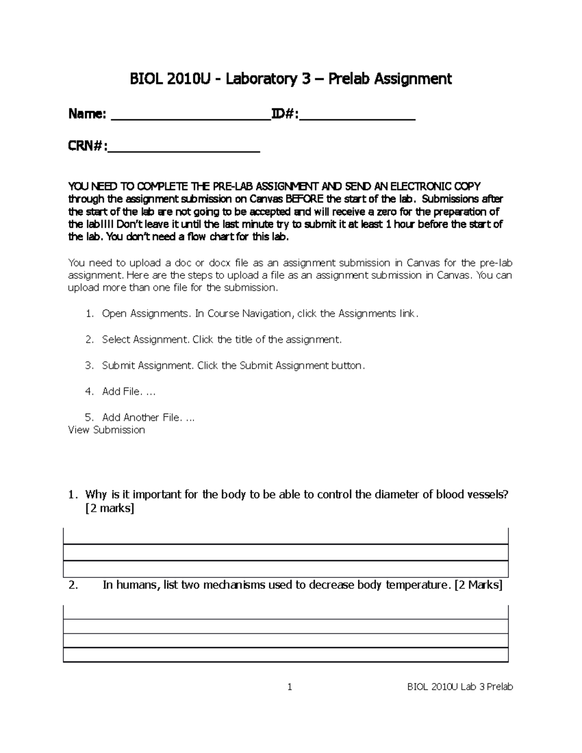 2010 lab 3 pre lab 2020 - BIOL 2010U - Laboratory 3 – Prelab Assignment ...