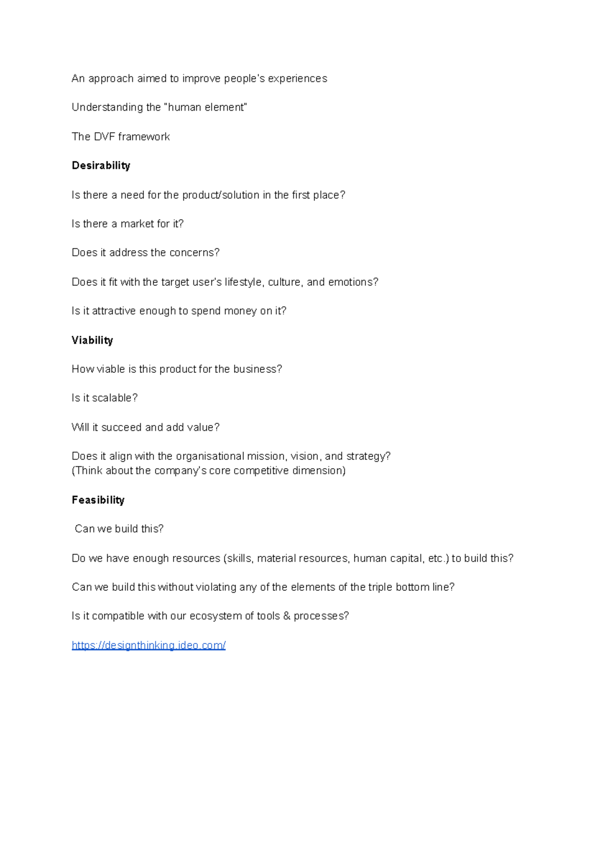 Design Thinking: Analyzing the DVF Framework for Viability and ...